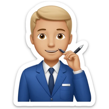 man in receptionist uniform thinking with his hand sticker