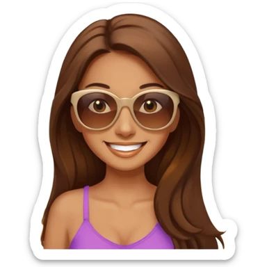 woman with long brown hair happy on vacation sticker