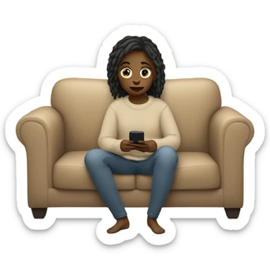 Girl in beige sweater is sitting on the couch in her phone  sticker