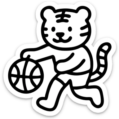 cartoon tiger playing basketball outlined icon sticker