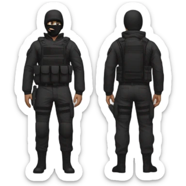 Poker face man, black hair and black mouth mask and black military pants sticker