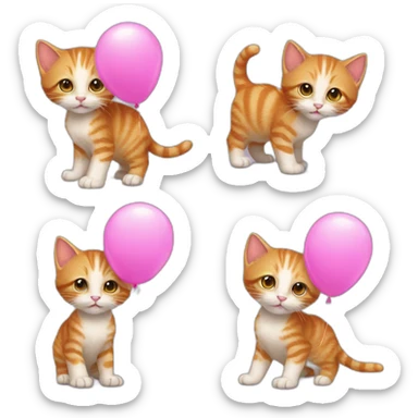 ginger kitten with a pink balloon and a party cap sticker