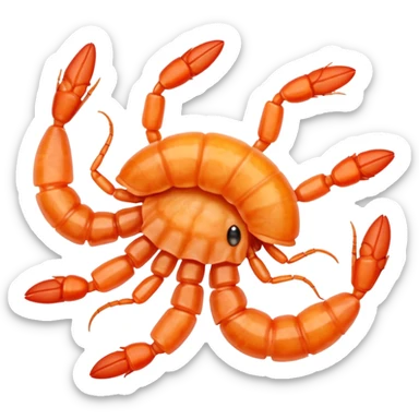 five small dried shrimp, curled, visible legs and antennae, dry translucent surface, pale orange to reddish-brown, rustic sun-dried, no bowl, packaging, extra elements, or faces, clean 3D, soft shadows, transparent background, emoji scale sticker