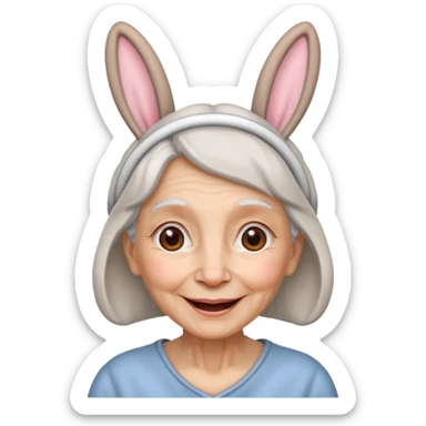 old woman with bunny ears sticker