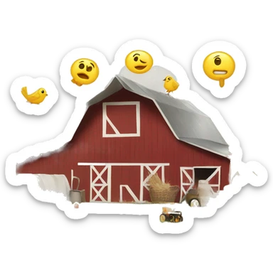 barn on a farm with a yard sale sticker