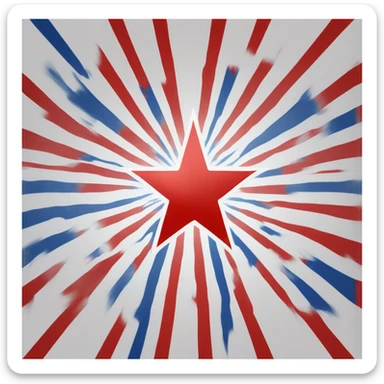 A rectangle flag that is blue on the top half and red on the bottom half.  A white star is in the center of the flag.  A white outline of a 12-star burst is outside the star. sticker