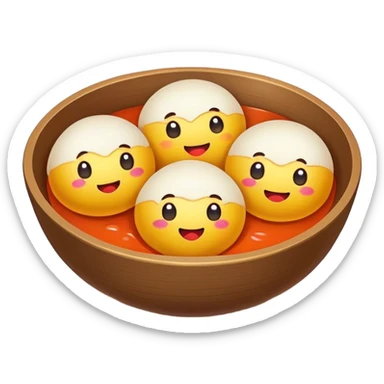 Suzhou sweet glutinous rice balls with filling, simplified emoji style with bold outlines and bright colors, cartoon style Chinese tangyuan dessert sticker