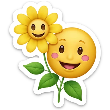 a yellow emoji hoalding a flower in is moutgh smilling sticker