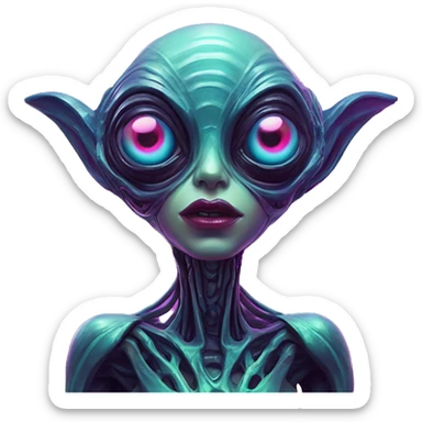 Synthwave alien in Russian style, oil paint, epic eyes, intricate lips, exquisite pose, beautiful, desirable, logical, Midsommar  sticker