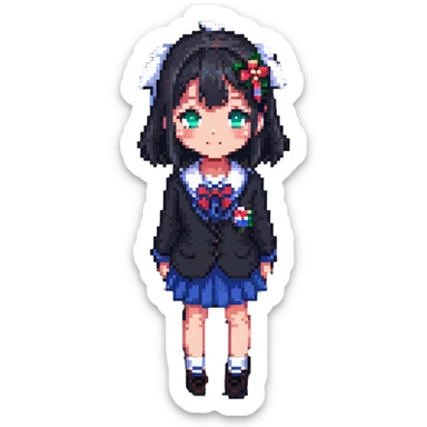 Japanese anime schoolgirl in pixel art style sticker
