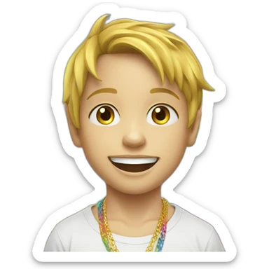 Skater Rainbow Shirt 7 years old boy Golden necklace sticker