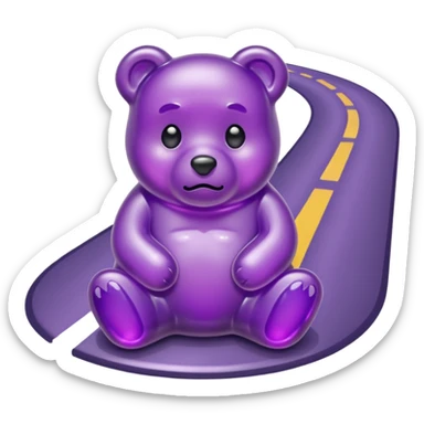 Sad purple gummy bear melting into road sticker