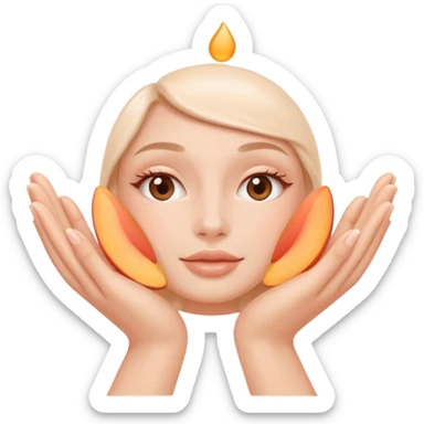 Minimal emoji of 2 hands gently applying skincare cream, soft nude and peach tones, clean beauty aesthetic, calm and elegant, subtle glow sticker