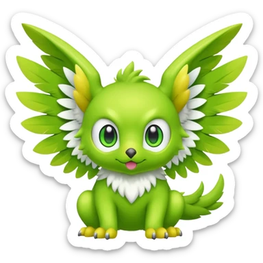 Lime-green furry cute kawaii winged Fakémon-Scalie-Digimon-creature (full body) sticker