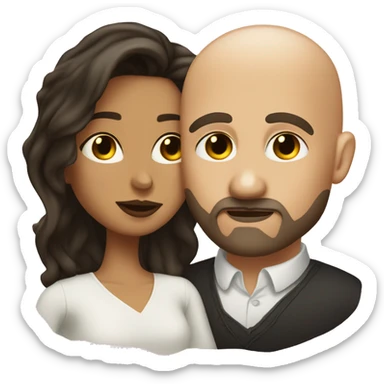 White Man bald with dark beard kissing short Mexican woman with long dark wavy hair sticker