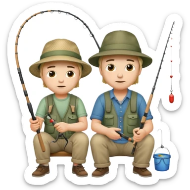 Father and son fishing, sitting bored sticker