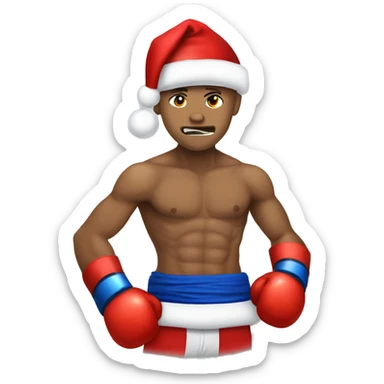 A Muay Thai fighter wearing Christmas lights and a Santa hat sticker