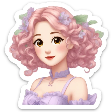 gorgeous pretty attractive anime lady beautiful hair with gorgeous dress fairycore cottagecore pastelcore detailed high quality trending VOGUE aesthetic full body sticker