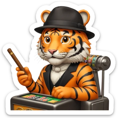tiger playing a slot machine sticker