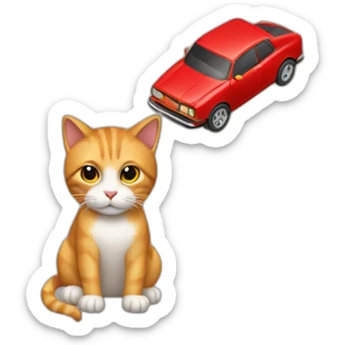 Cat drive a red car sticker