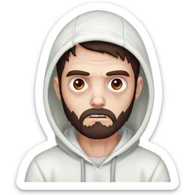 thinking zombie wearing white hoodie, with dark brown hair and short full beard sticker