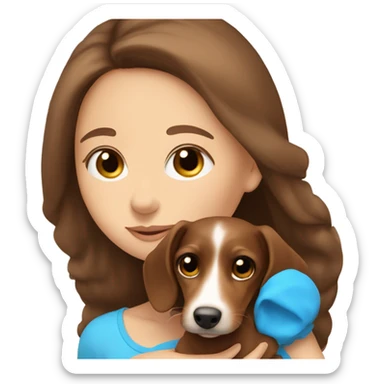 Brown hair girl with blue eyes cuddling dachshund  sticker