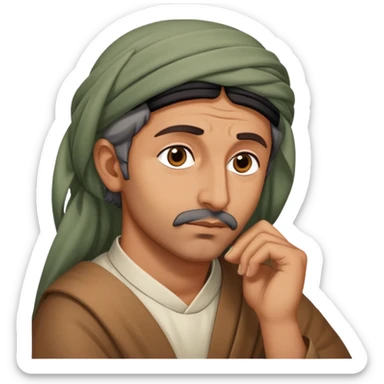 Middle Eastern sage with hand on chin asking himself questions in deep thought sticker