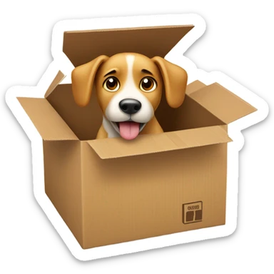 dog in a box indoors sticker