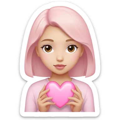 light pink heart with girl holding it sticker