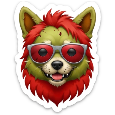 Zombie dog with red hair and sun glasses sticker