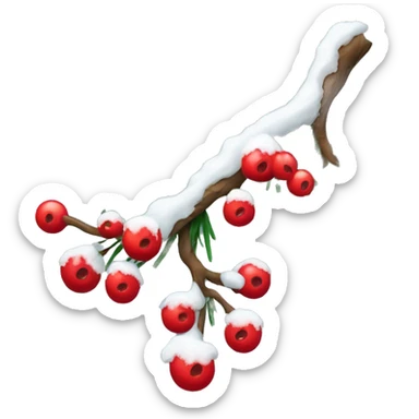 Pine branch with red berries covered in snow sticker