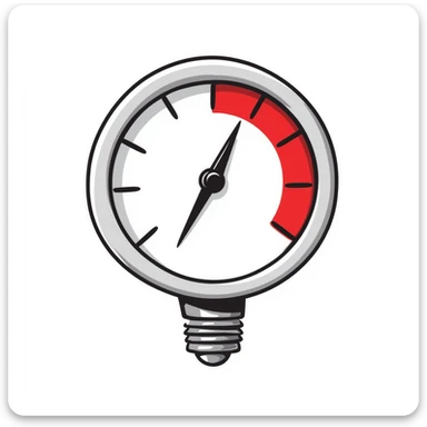 Pressure gauge with needle in red zone, measuring high pressure, mechanical measurement device sticker