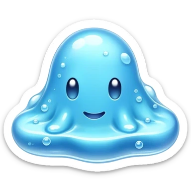 Cinematic Realistic Clear Blue Slime, glossy and translucent with a soft blue hue, light reflecting off its smooth surface, subtle bubbles trapped inside, slightly jiggling with movement, delicate highlights enhancing its wet and squishy texture, glowing with a soft, magical aura. sticker