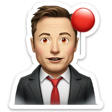 Elon musk with red eyes and a lolipop in his mouth sticker