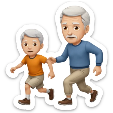 old white man chasing little boy sticker