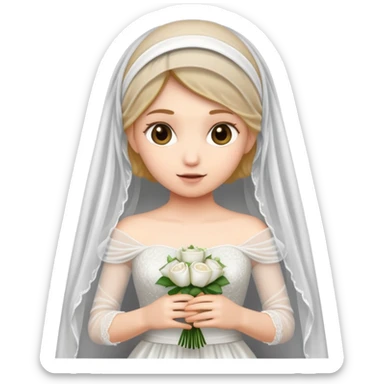 Veiled girl holding a wedding dress sticker