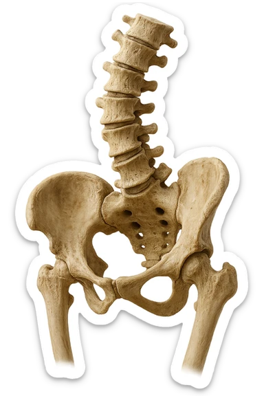 OSSA DI UN BACINO UMANO STORTO CON SPINA DORSALE STORTA, IPERREALISTICO 4K sticker