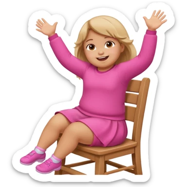 Little Girl fat but not too fat standing but falling off of a chair half in the air chair with pink clothes on standing on chair but fell off sticker