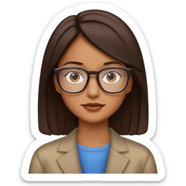 woman with tan skin, shoulder length straight dark-brown hair and glasses sticker