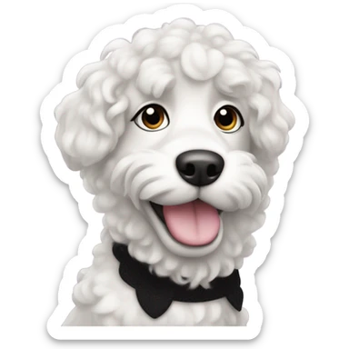 Coquette dog with curly black fur and a white fur spot under her chin sticker