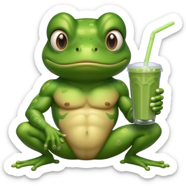 crazy muscular frog drinking protein shake sticker