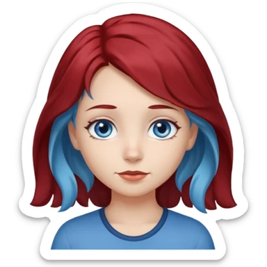 Half blue wavy haired blue eyed girl and straight little bit dark red haired dark brown eyed girl sticker