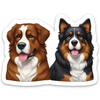 A Bernese dog next to A tortoiseshell cat without white sticker