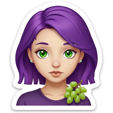girl with green eyes, grape purple hair, a nose piercing, light skinned and really pretty sticker