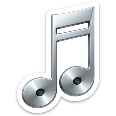 Minimal emoji icon of a single metallic silver music note, clean shape, smooth edges sticker