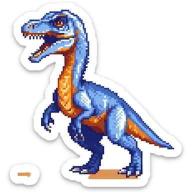 A bright blue velociraptor dinosaur with sharp teeth and claws sticker