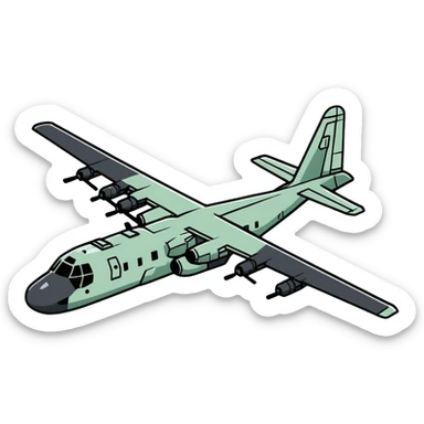 AC-130 gunship military aircraft with visible cannons and weapons sticker