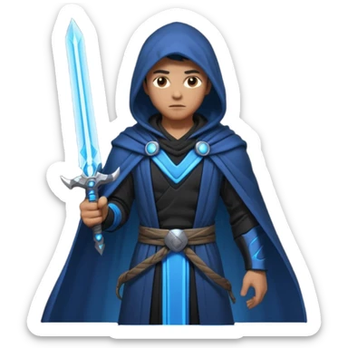 sci-fi space warrior human, glowing energy sword, hooded robe, heroic stance, 3D cartoon, mobile game character icon, clean background, no text
 sticker