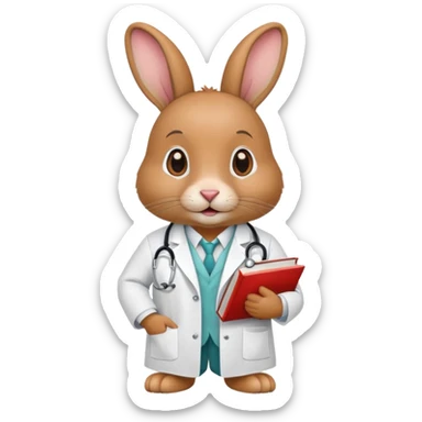 rabbit wearing lab coat and stethoscope, medical student, books sticker