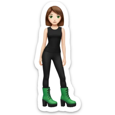 Create a Mistress with brown hair, green eyes, platform boots and black leggings and top sticker